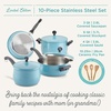 image:imageFarberware 120 Limited Edition Stainless Steel Cookware Pots and Pans Set with Prestige Kitchen Tools 10 Piece Aqua BlueAqua Blue