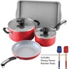 image:imageFarberware Disney Bon Voyage Ceramic Nonstick Pots and Pans Set with Baking SheetCookie Pan and Disney Home Kitchen Tools 8 Piece Non Stick Cookware Set  RedRed
