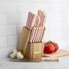 image:imageFarberware Triple Riveted Knife Block Set 15Piece Black Pine High CarbonStainless Steel Blades Ergonomic Handles Includes Natural Pinewood BlockBlush and Gold