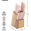 image:imageFarberware Triple Riveted Knife Block Set 15Piece Black Pine High CarbonStainless Steel Blades Ergonomic Handles Includes Natural Pinewood BlockBlush and Gold
