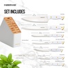 image:imageFarberware Triple Riveted Knife Block Set 15Piece Black Pine High CarbonStainless Steel Blades Ergonomic Handles Includes Natural Pinewood BlockWhite and Gold