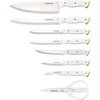 image:imageFarberware Triple Riveted Knife Block Set 15Piece Black Pine High CarbonStainless Steel Blades Ergonomic Handles Includes Natural Pinewood BlockWhite and Gold