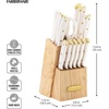 image:imageFarberware Triple Riveted Knife Block Set 15Piece Black Pine High CarbonStainless Steel Blades Ergonomic Handles Includes Natural Pinewood BlockWhite and Gold