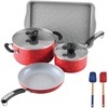 image:imageFarberware Disney Bon Voyage Ceramic Nonstick Pots and Pans Set with Baking SheetCookie Pan and Disney Home Kitchen Tools 8 Piece Non Stick Cookware Set  RedRed