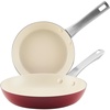 image:imageFarberware Vibrance Ceramic Nonstick Frying PansSkillet Set with Stainless Steel Handle Dishwasher Safe 8 Inch and 10 Inch Open Skillets  SilverRed