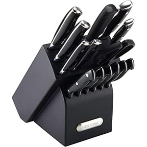 image:imageFarberware 15Piece Forged Triple Riveted Knife Block Set High CarbonStainless Steel Kitchen Knives RazorSharp Knife Set with Wood Block BlackBlack
