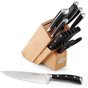 image:imageFarberware 15Piece Forged Triple Riveted Knife Block Set High CarbonStainless Steel Kitchen Knives RazorSharp Knife Set with Wood Block BlackNatural 1