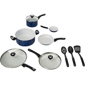 image:imageFarberware 17490 Ceramic Dishwasher Safe Nonstick Cookware Set  Pots and Pans Set  12 Piece BlueBlue