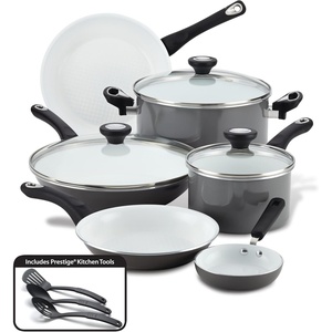 image:imageFarberware 17490 Ceramic Dishwasher Safe Nonstick Cookware Set  Pots and Pans Set  12 Piece BlueGray