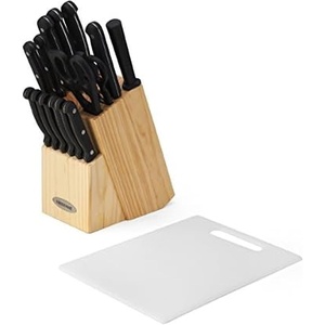 image:imageFarberware 17Piece Triple Rivet HighCarbon Stainless Steel Knife Block Set with Plastic Cutting Board BeechwoodBlack