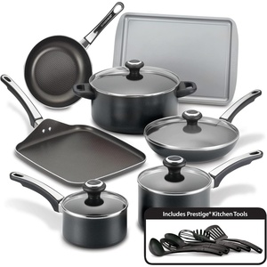 image:imageFarberware 21925 High Performance Nonstick Cookware Set  Pots and Pans Set Dishwasher Safe  17 Piece SilverBlack
