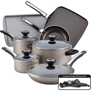 image:imageFarberware 21925 High Performance Nonstick Cookware Set  Pots and Pans Set Dishwasher Safe  17 Piece SilverChampagne
