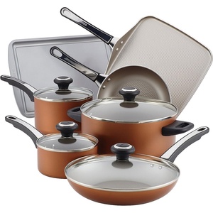 image:imageFarberware 21925 High Performance Nonstick Cookware Set  Pots and Pans Set Dishwasher Safe  17 Piece SilverCopper