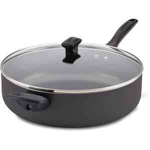 image:imageFarberware Dishwasher Safe Nonstick Aluminum Jumbo Cooker Chefs Pan with Lid and Helper Handle Kitchen Cookware 6Quart ChampagneBlack
