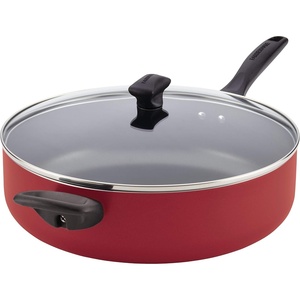 image:imageFarberware Dishwasher Safe Nonstick Aluminum Jumbo Cooker Chefs Pan with Lid and Helper Handle Kitchen Cookware 6Quart ChampagneRed