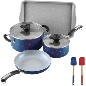 image:imageFarberware Disney Bon Voyage Ceramic Nonstick Pots and Pans Set with Baking SheetCookie Pan and Disney Home Kitchen Tools 8 Piece Non Stick Cookware Set  RedBlue