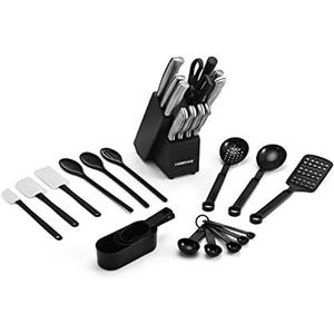 image:imageFarberware FPP12P 12Piece HighCarbon Stamped Stainless Steel Knife Block Set Black Block30Piece Knife Block and Tool Set