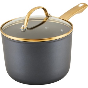 image:imageFarberware Forged Induction Ceramic Nonstick Sauce PanSoup Pot Dishwasher Safe Gold Color Stainless Steel Handle 3 Quart  TaupeBlack and Gold