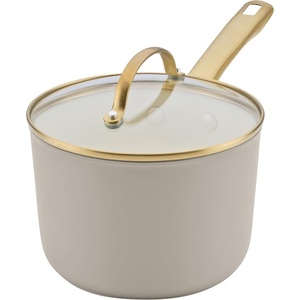 image:imageFarberware Forged Induction Ceramic Nonstick Sauce PanSoup Pot Dishwasher Safe Gold Color Stainless Steel Handle 3 Quart  TaupeTaupe
