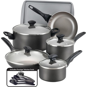 image:imageFarberware Nonstick Cookware Pots and Pans Set 15Piece Cooking UtensilsPewter