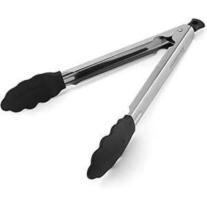 image:imageFarberware Pro Silicone Kitchen Tongs 12 Inch  OneHanded Locking Mechanism Scalloped Grip HeatResistant Stainless Steel Cooking Tongs Dishwasher SafeSilicone Tip Tongs  11Inch