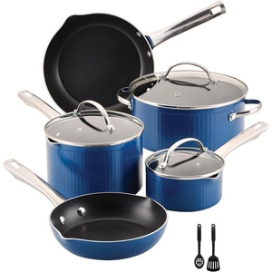 image:imageFarberware Style Nonstick Cookware Pots and Pans Set with Cooking Utensils Dishwasher Safe 10 Piece  YellowBlue