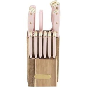 image:imageFarberware Triple Riveted Knife Block Set 15Piece Black Pine High CarbonStainless Steel Blades Ergonomic Handles Includes Natural Pinewood BlockBlush and Gold