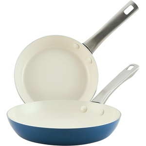 image:imageFarberware Vibrance Ceramic Nonstick Frying PansSkillet Set with Stainless Steel Handle Dishwasher Safe 8 Inch and 10 Inch Open Skillets  SilverBlue