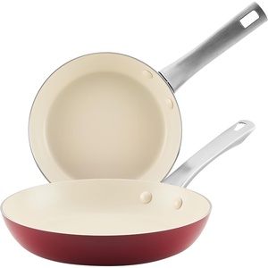 image:imageFarberware Vibrance Ceramic Nonstick Frying PansSkillet Set with Stainless Steel Handle Dishwasher Safe 8 Inch and 10 Inch Open Skillets  SilverRed