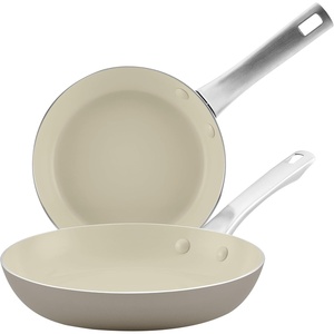 image:imageFarberware Vibrance Ceramic Nonstick Frying PansSkillet Set with Stainless Steel Handle Dishwasher Safe 8 Inch and 10 Inch Open Skillets  SilverSilver