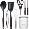 image:imageFarberware Classic Kitchen Crock with Knife Holder amp Tools  Plastic Utensil Organizer with Slotted Turner Spoon Whisk Tongs Shears amp 2 Paring Knives Compact Countertop Storage WhiteFilled