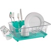 image:imageFarberware Compact Dish Drying Rack with Drainboard Flatware Caddy and Sink Brush Teal  Holds 9 Plates Fits Small Kitchens Apartments and DormsAqua