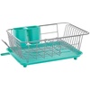 image:imageFarberware Compact Dish Drying Rack with Drainboard Flatware Caddy and Sink Brush Teal  Holds 9 Plates Fits Small Kitchens Apartments and DormsAqua