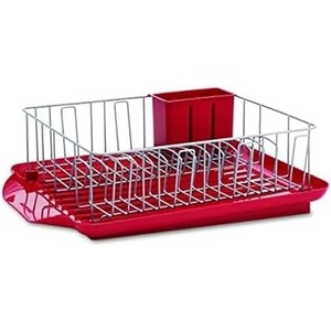 image:imageFarberware Compact Dish Drying Rack with Drainboard Flatware Caddy and Sink Brush Teal  Holds 9 Plates Fits Small Kitchens Apartments and DormsRed