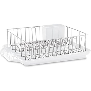 image:imageFarberware Compact Dish Drying Rack with Drainboard Flatware Caddy and Sink Brush Teal  Holds 9 Plates Fits Small Kitchens Apartments and DormsWhite