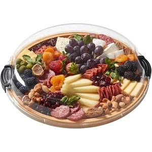 image:imageFARBERWARE BuildaBoard Cutting Board with Lazy Susan Turntable Five Compartments and Clear Locking Lid for Charcuterie Snacks and More AcaciaBlackBamboo
