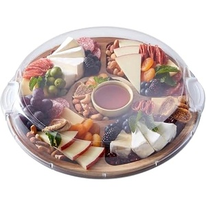 image:imageFARBERWARE BuildaBoard Cutting Board with Lazy Susan Turntable Five Compartments and Clear Locking Lid for Charcuterie Snacks and More AcaciaWhite