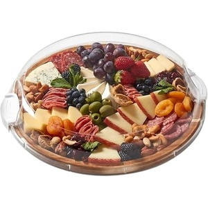 image:imageFARBERWARE BuildaBoard Cutting Board with Lazy Susan Turntable Five Compartments and Clear Locking Lid for Charcuterie Snacks and More AcaciaWhiteAcacia