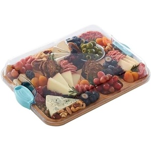 image:imageFARBERWARE Rectangular BuildaBoard Cutting Board with Single Compartment and Clear Locking Lid for Charcuterie Snacks and More BambooBlue