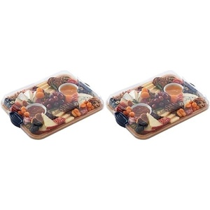 image:imageFARBERWARE Rectangular BuildaBoard Cutting Board with Single Compartment and Clear Locking Lid for Charcuterie Snacks and More BambooNavy