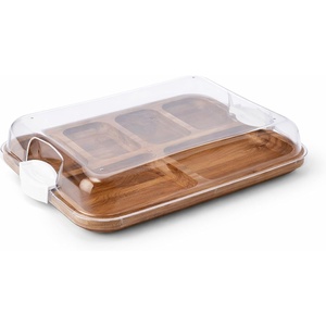 image:imageFARBERWARE Rectangular BuildaBoard Cutting Board with Single Compartment and Clear Locking Lid for Charcuterie Snacks and More BambooWhiteAcacia