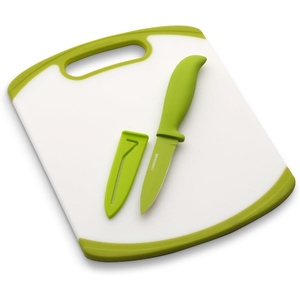 image:imageFarberware 2Piece Paring Knife and Cutting Board Set 35Inch Paring Knife with Resin Coating and CustomFit Blade Cover and NonSlip Plastic Chopping Board DishwasherSafe Set WhiteBlueWhiteGreen