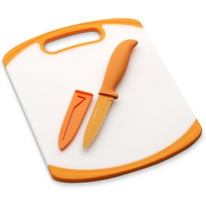 image:imageFarberware 2Piece Paring Knife and Cutting Board Set 35Inch Paring Knife with Resin Coating and CustomFit Blade Cover and NonSlip Plastic Chopping Board DishwasherSafe Set WhiteBlueWhiteOrange
