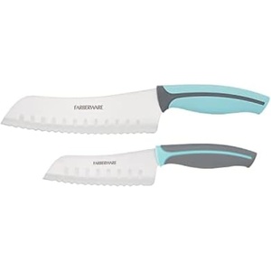 image:imageFarberware Precise Slice Bread Knife 8 Inch Maroon UltraSharp Serrated Blade Ergonomic SoftGrip Handle Ideal for Precision Cutting2Piece Santoku Set