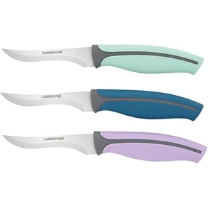 image:imageFarberware Precise Slice Bread Knife 8 Inch Maroon UltraSharp Serrated Blade Ergonomic SoftGrip Handle Ideal for Precision Cutting3Piece Trimming Parer Knife Set