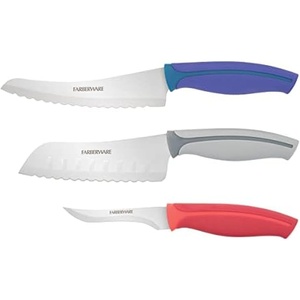 image:imageFarberware Precise Slice Bread Knife 8 Inch Maroon UltraSharp Serrated Blade Ergonomic SoftGrip Handle Ideal for Precision Cutting3Piece Utility Knife Set