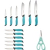 image:imageFarberware Soft Grip Cutlery Knife Block Set 14Piece Aqua and Gray