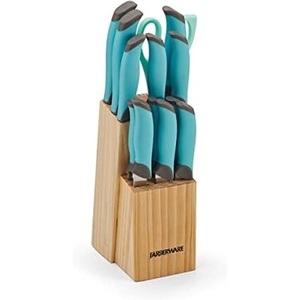 image:imageFarberware Soft Grip Cutlery Knife Block Set 14Piece Aqua and Gray