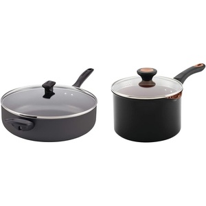 image:imageFarberware Dishwasher Safe Nonstick Jumbo CookerSaute Pan with Helper Handle  6 Quart Black amp Glide Nonstick Sauce PanSaucepan with Straining and Lid 3 Quart Black