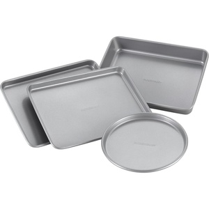 image:imageFarberware Bakeware Steel Nonstick Toaster Oven Pan Set 4Piece Baking Set Gray